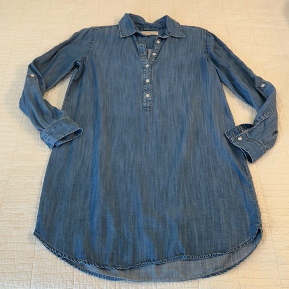 LOFT Tops - Loft Small Soft Chambray Shirt Dress Sleeve Tab Knee length Tunic Shirt Dress